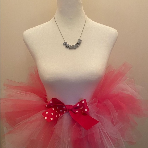 Girls Pink Tutu, Minnie Mouse Tutu, Princess Tutu, Rhinestone Necklace, Bow - Picture 4 of 4